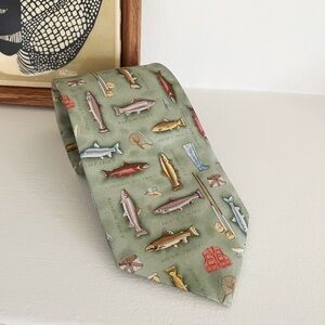 Alynn Vintage Silk Fish Tie Fishing Rod Trout Camping Catch Outdoors Fisherman